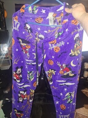 Purple Halloween Cartoon Fleece Pajama Pants - Disney Style